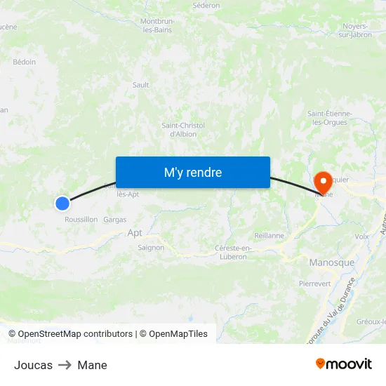 Joucas to Mane map