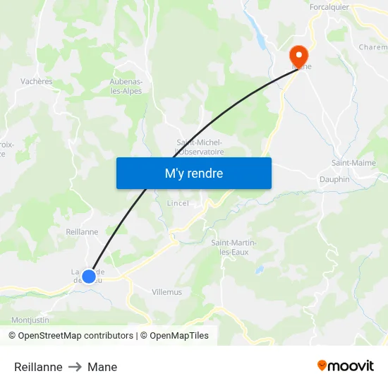 Reillanne to Mane map