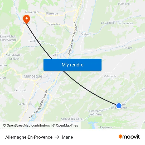 Allemagne-En-Provence to Mane map