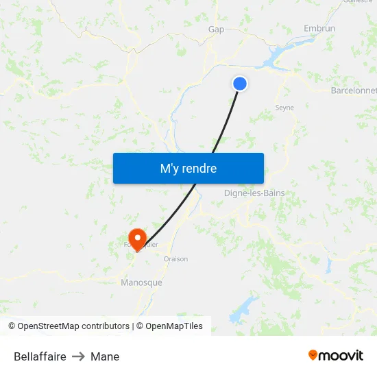 Bellaffaire to Mane map