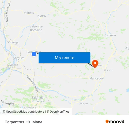 Carpentras to Mane map