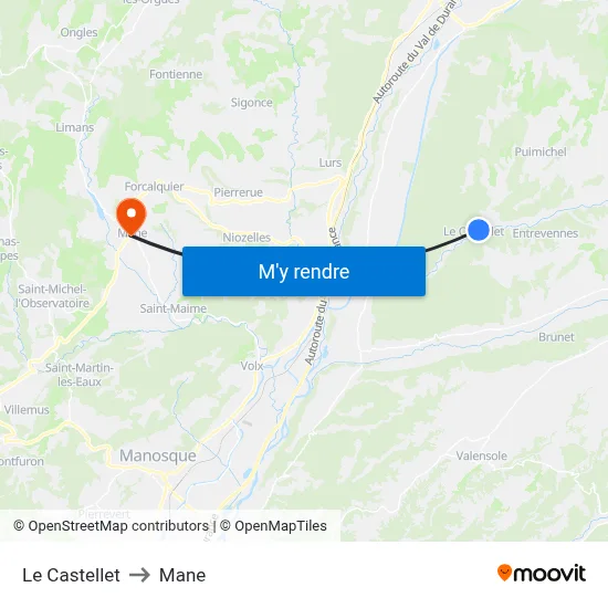 Le Castellet to Mane map