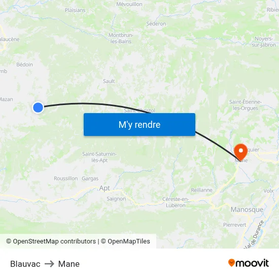 Blauvac to Mane map