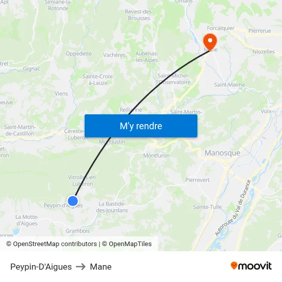 Peypin-D'Aigues to Mane map