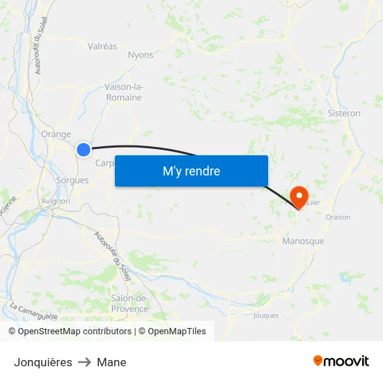 Jonquières to Mane map