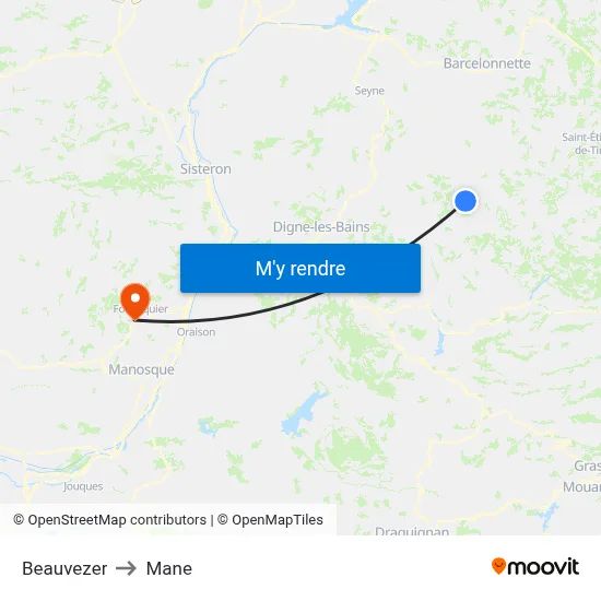 Beauvezer to Mane map