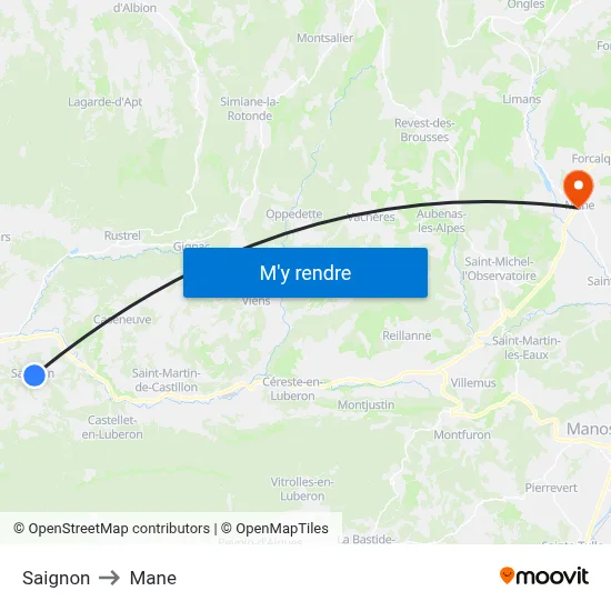 Saignon to Mane map