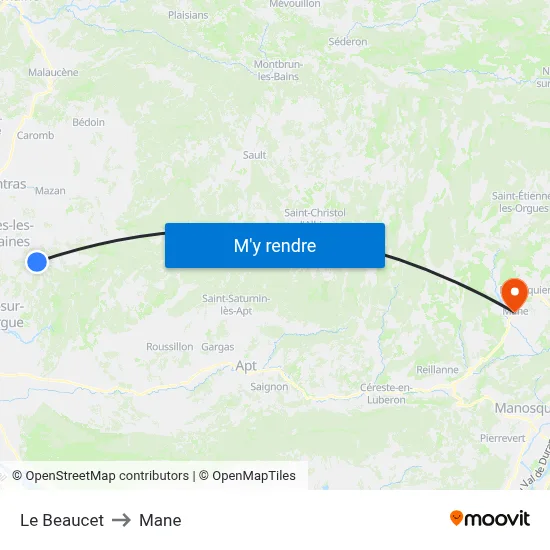 Le Beaucet to Mane map