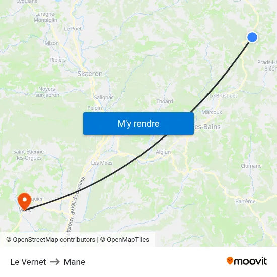 Le Vernet to Mane map