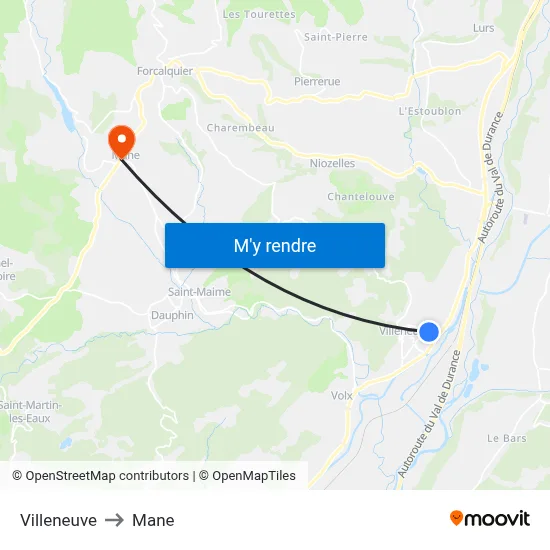 Villeneuve to Mane map