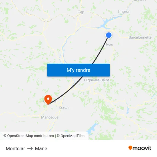 Montclar to Mane map