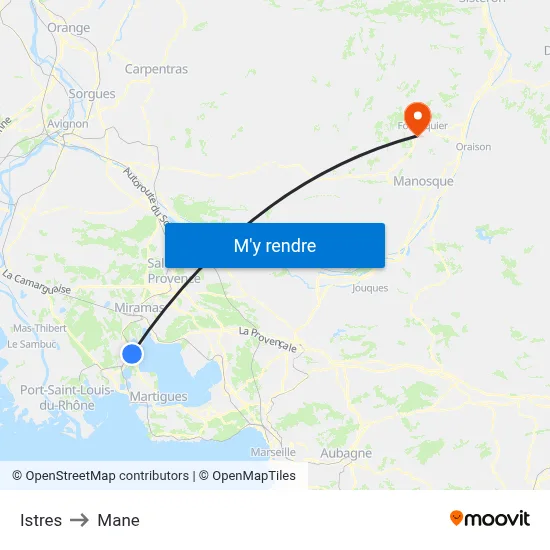 Istres to Mane map