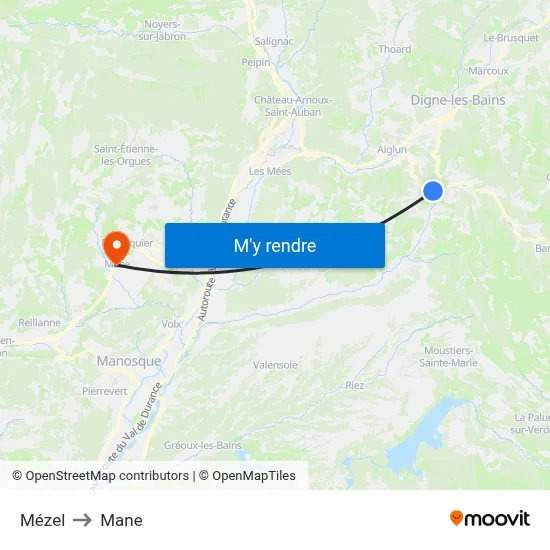 Mézel to Mane map