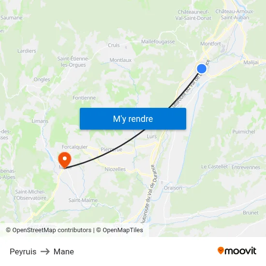 Peyruis to Mane map