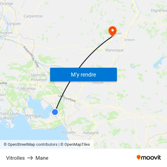 Vitrolles to Mane map
