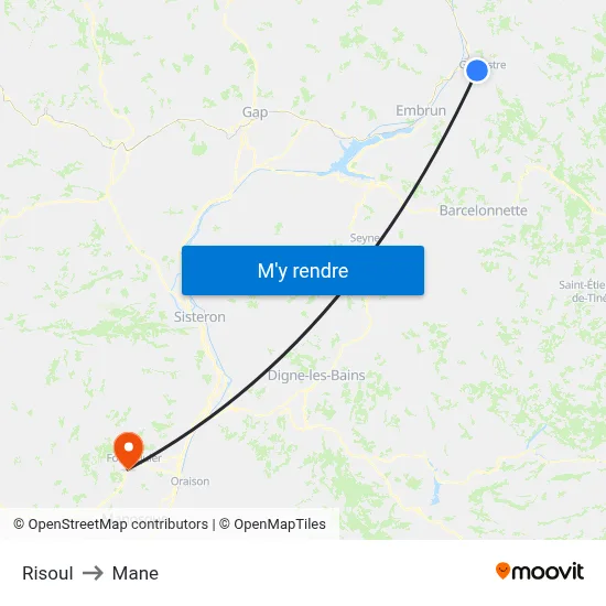 Risoul to Mane map