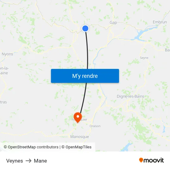 Veynes to Mane map