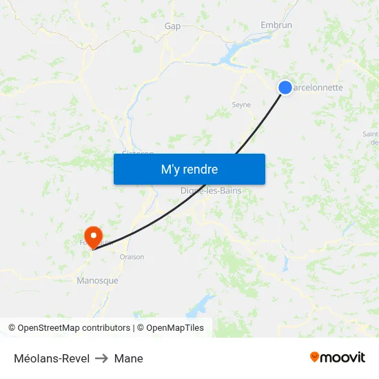 Méolans-Revel to Mane map