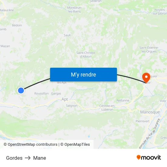 Gordes to Mane map