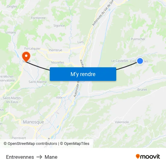 Entrevennes to Mane map
