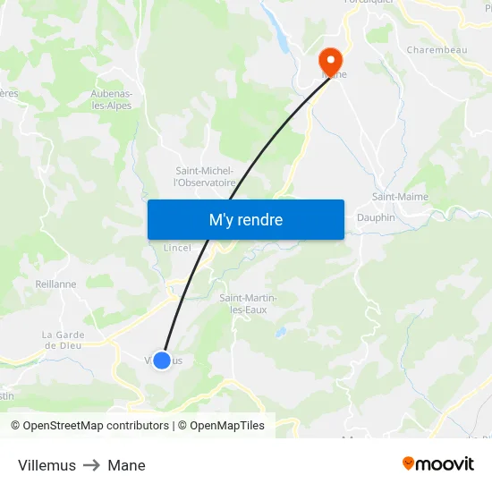 Villemus to Mane map