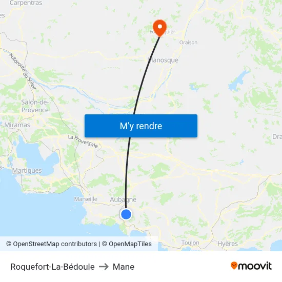 Roquefort-La-Bédoule to Mane map