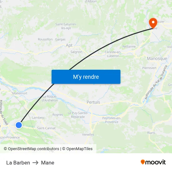 La Barben to Mane map