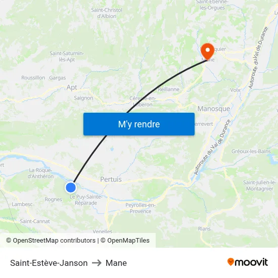 Saint-Estève-Janson to Mane map