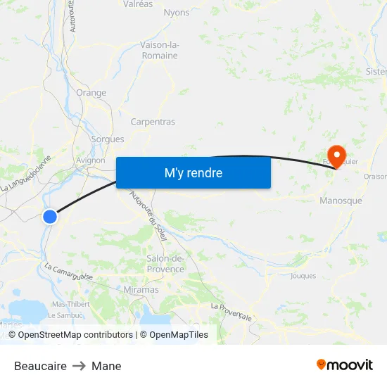 Beaucaire to Mane map