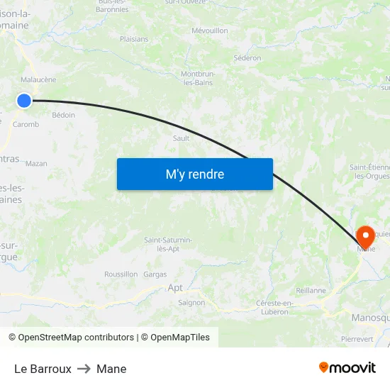 Le Barroux to Mane map