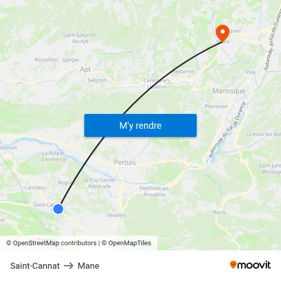 Saint-Cannat to Mane map