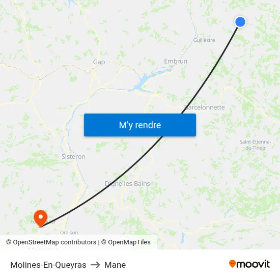 Molines-En-Queyras to Mane map