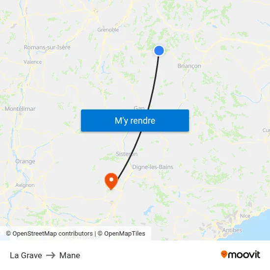 La Grave to Mane map