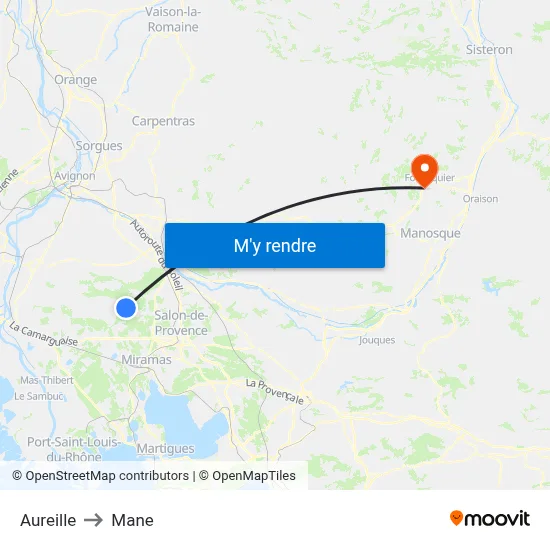 Aureille to Mane map