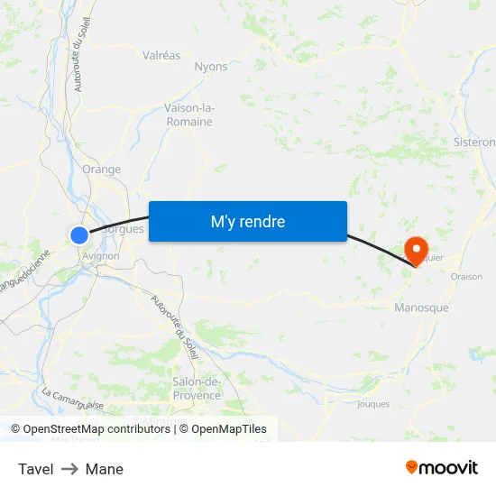 Tavel to Mane map