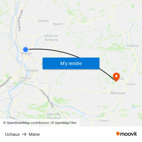 Uchaux to Mane map