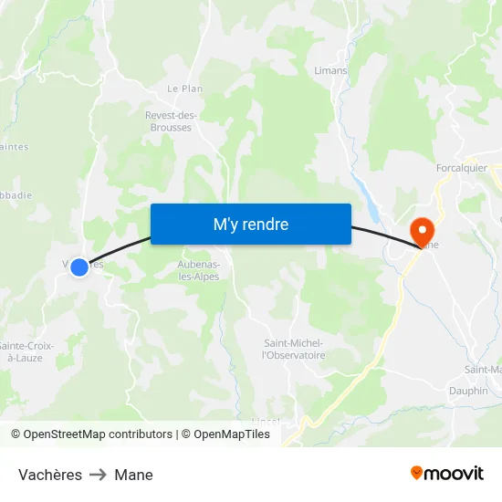 Vachères to Mane map