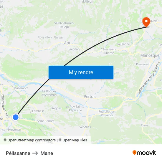 Pélissanne to Mane map