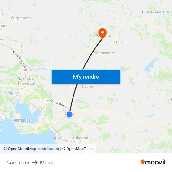 Gardanne to Mane map