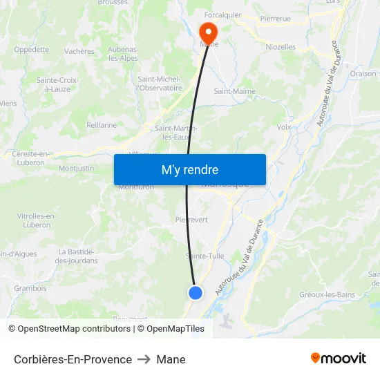 Corbières-En-Provence to Mane map