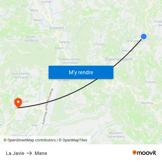 La Javie to Mane map