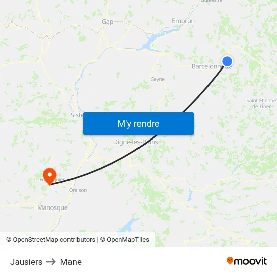 Jausiers to Mane map