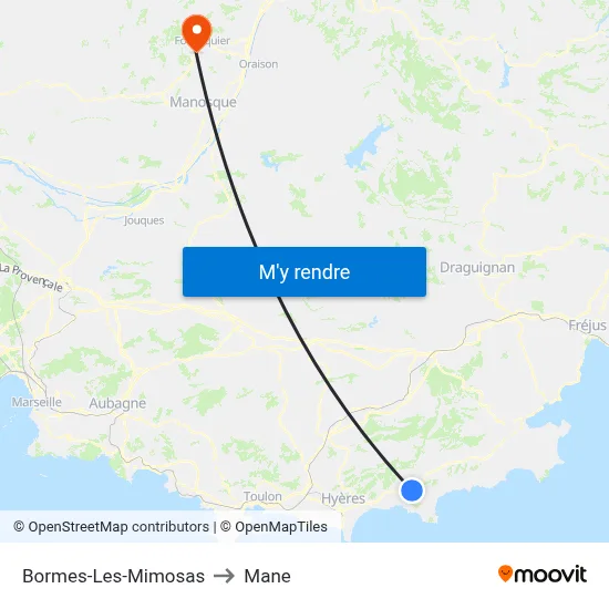 Bormes-Les-Mimosas to Mane map