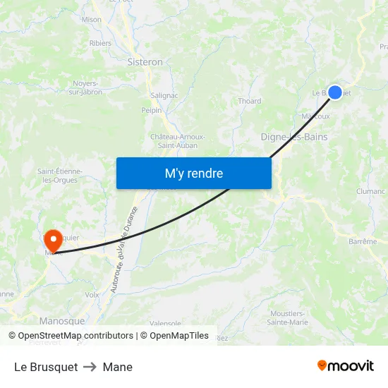 Le Brusquet to Mane map
