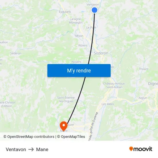 Ventavon to Mane map