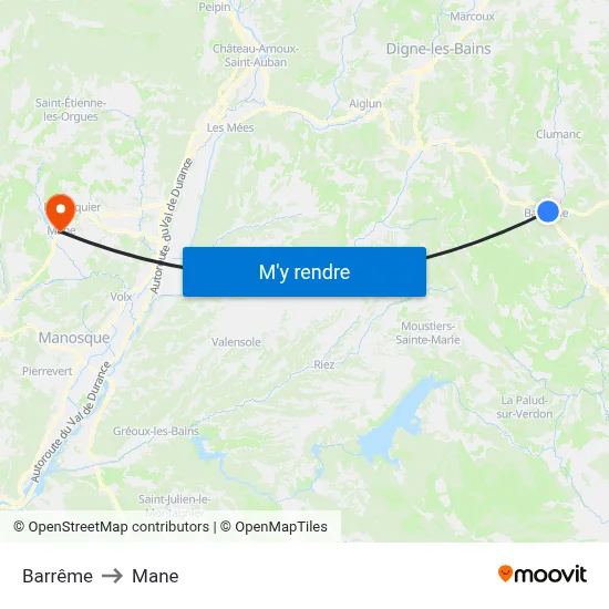 Barrême to Mane map