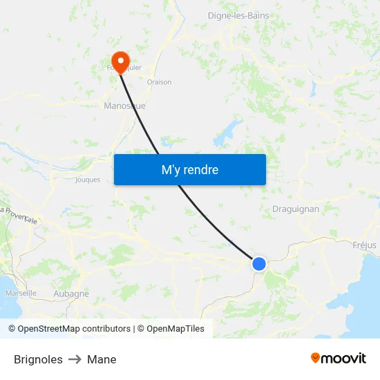 Brignoles to Mane map