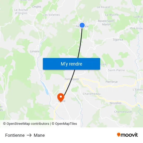 Fontienne to Mane map