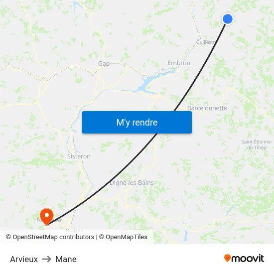 Arvieux to Mane map