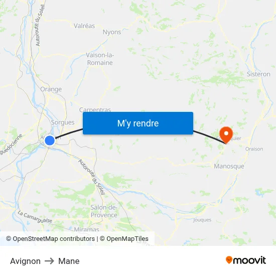 Avignon to Mane map